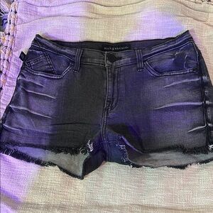 Rock & Republic Black Jean Shorts with Distressed Hem